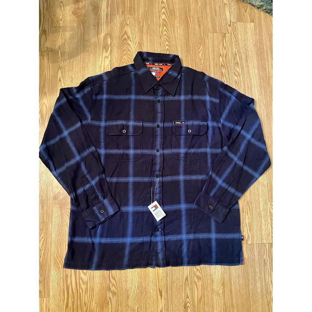 Tommy Hilfiger Mens Dress Shirt NWT Blue Black Sz L Soft‎ Fall Warmth J